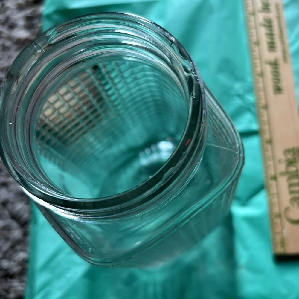 Vintage Square Shaped Glass Canning Jar w/Waffle Grid Pattern, 1 Quart